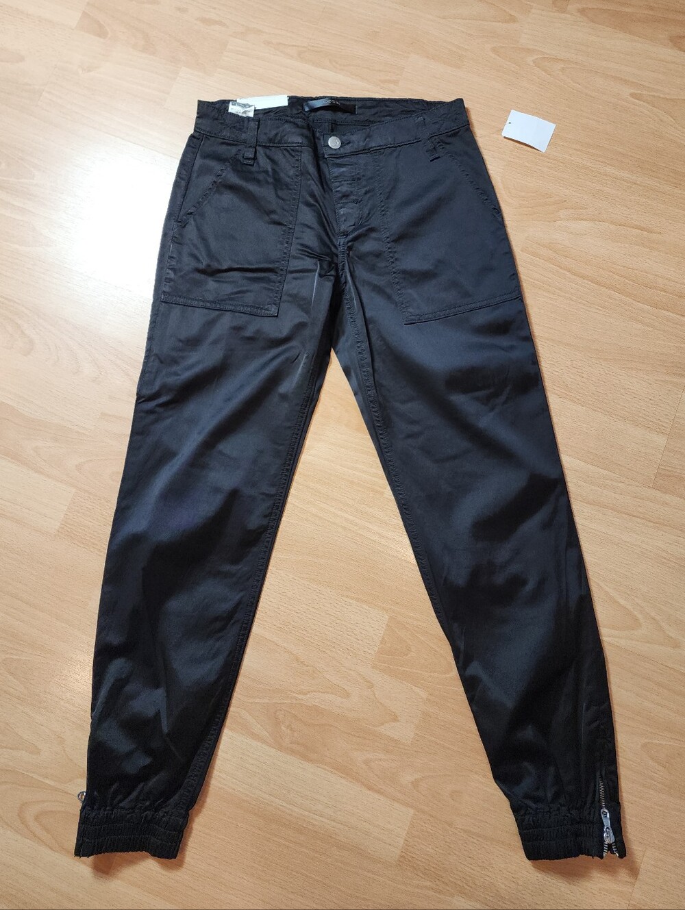 NWT Joe's Jeans Black Sateen Jogger Pants Flight Zip Ankle Women's Sz 25 Stretch